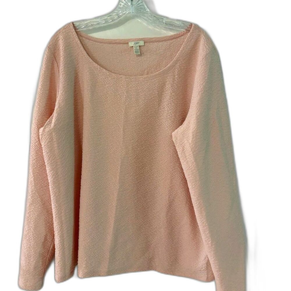 J Jill Top XL Pink Textured Long Sleeve Round Neck Normcore Minimalist Casual